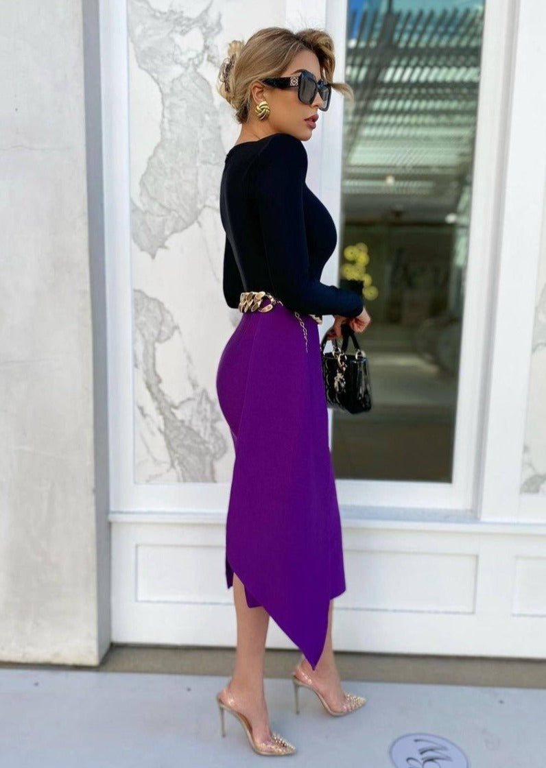 Black and Purple Bodycon Midi Dress -  - DINIBLO 