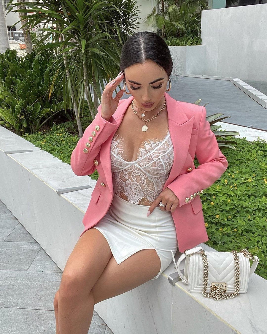 Double-breasted Textured Pink Blazer -  - DINIBLO 