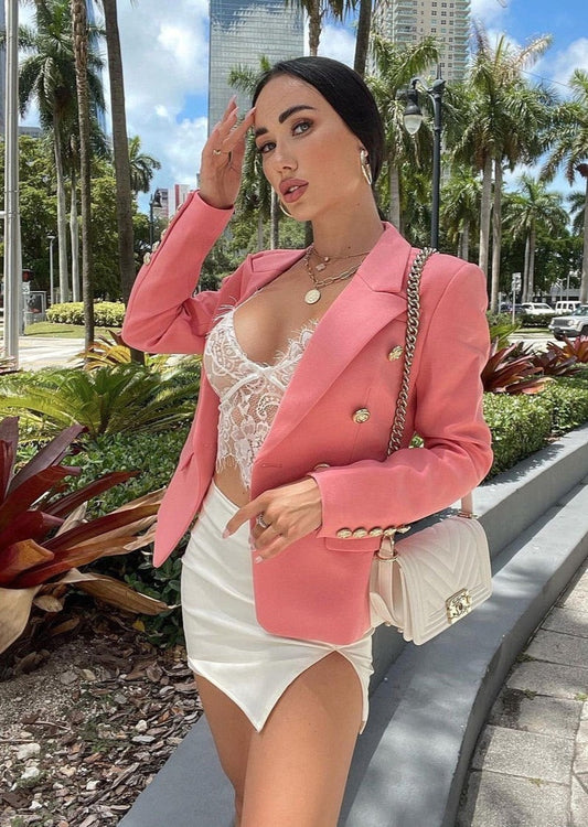 Double-breasted Textured Pink Blazer -  - DINIBLO 