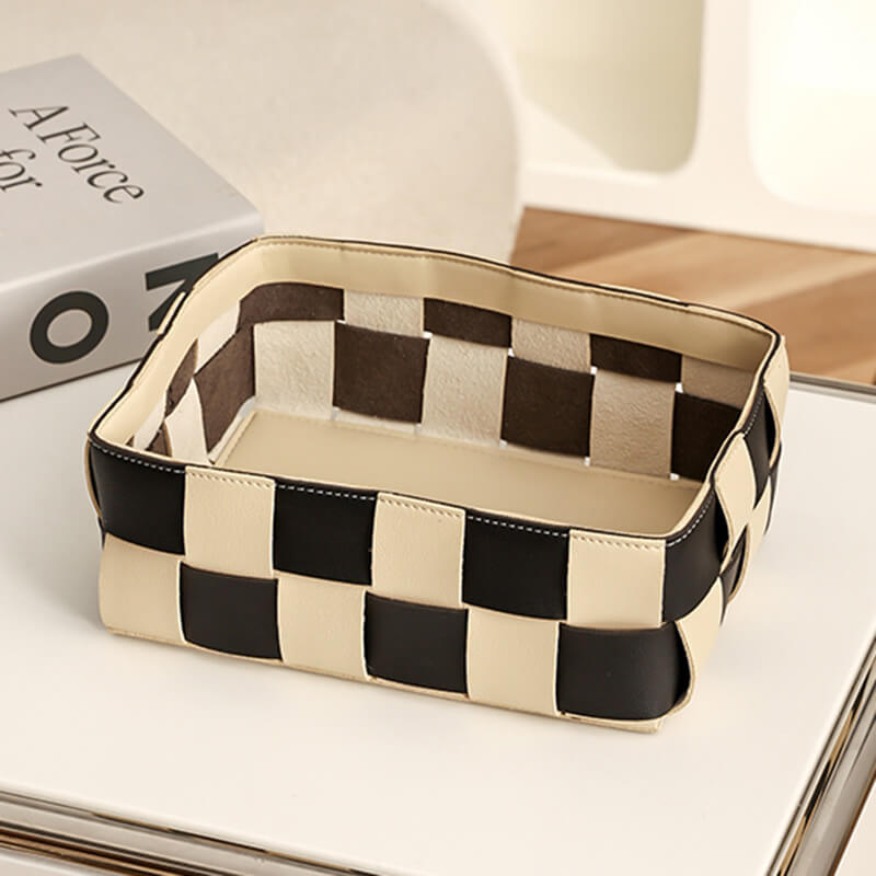 Leather Grid Desktop Storage Basket - Tissue Box - DINIBLO 