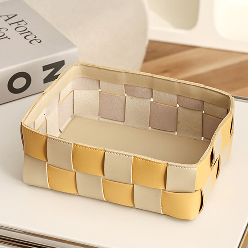 Leather Grid Desktop Storage Basket - Tissue Box - DINIBLO 