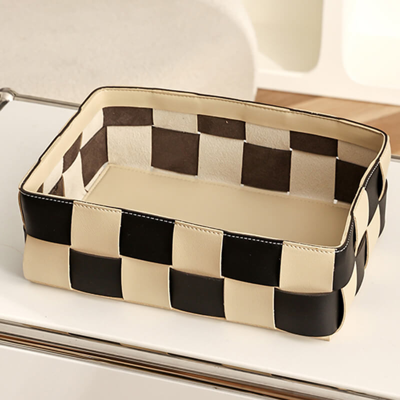 Leather Grid Desktop Storage Basket - Tissue Box - DINIBLO 