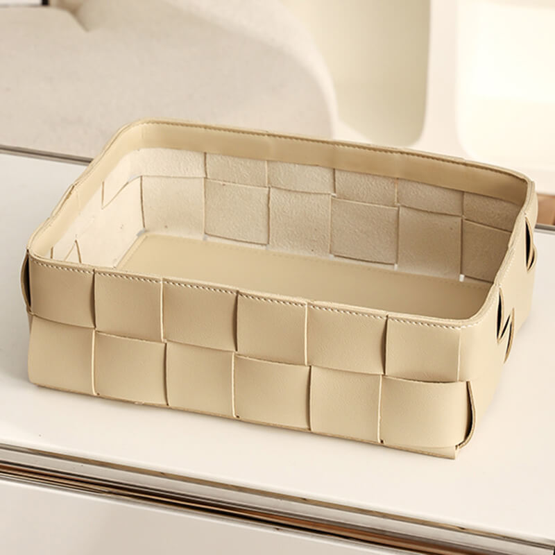 Leather Grid Desktop Storage Basket - Tissue Box - DINIBLO 