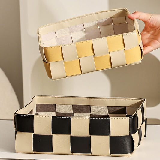 Leather Grid Desktop Storage Basket - Tissue Box - DINIBLO 