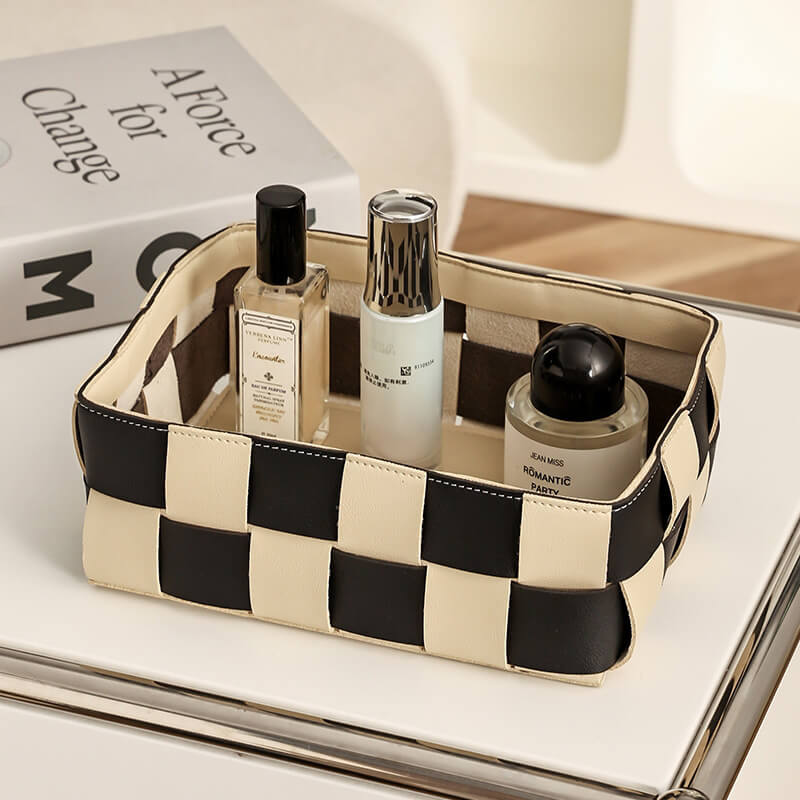 Leather Grid Desktop Storage Basket - Tissue Box - DINIBLO 