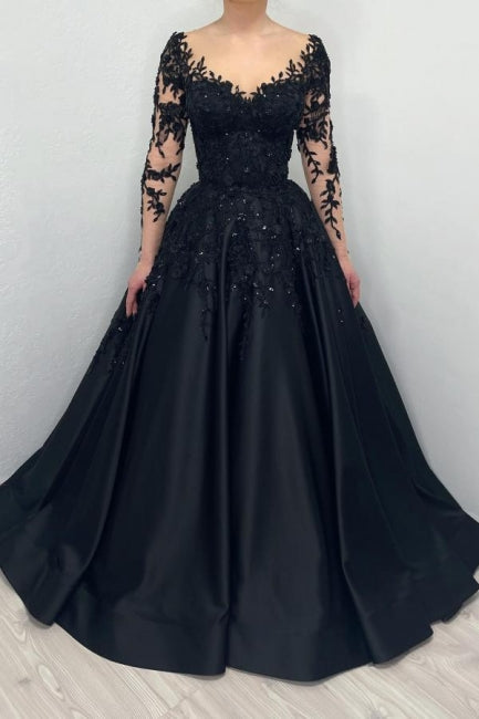 Long sleeves Sweetheart Black Princess Ball gown Evening Dress - Prom Dresses - DINIBLO 