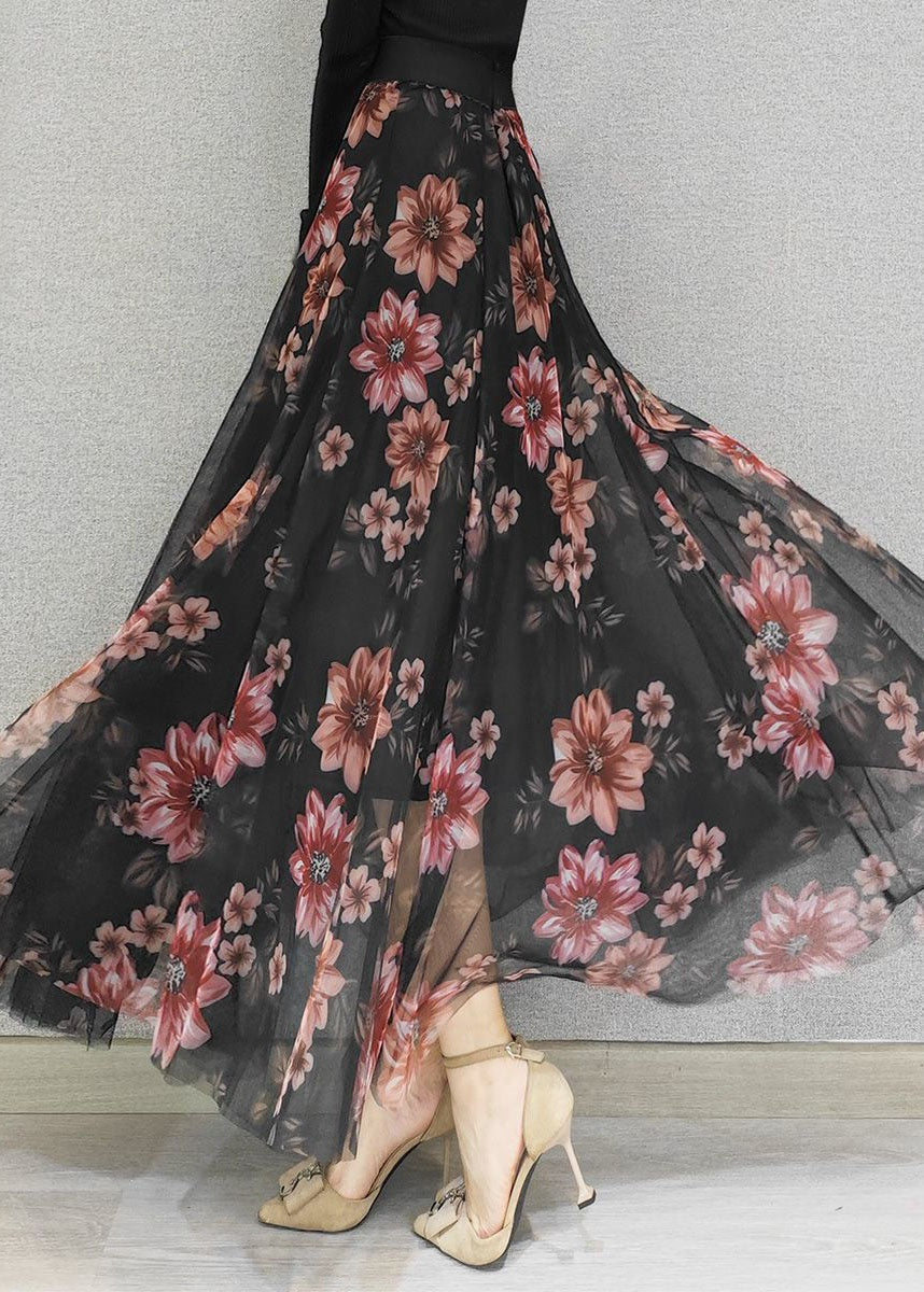 Loose Black Wrinkled Print Exra Large Hem Tulle Skirt Spring - Skirts - DINIBLO 