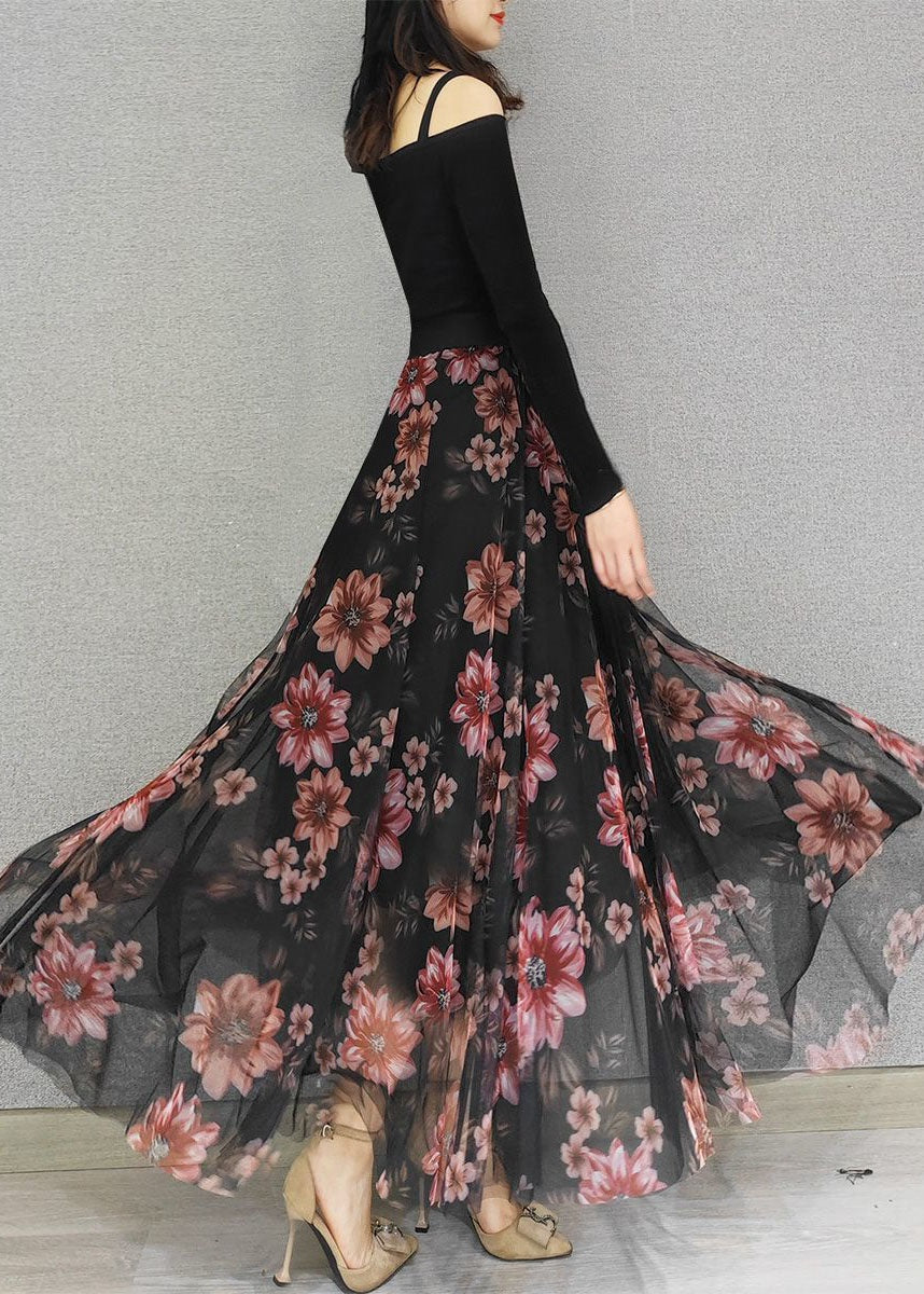 Loose Black Wrinkled Print Exra Large Hem Tulle Skirt Spring - Skirts - DINIBLO 