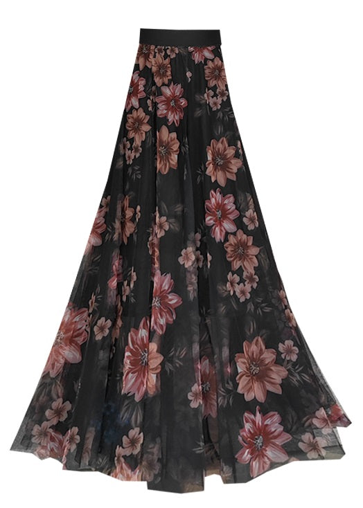 Loose Black Wrinkled Print Exra Large Hem Tulle Skirt Spring - Skirts - DINIBLO 