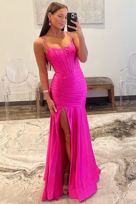 Addilynn| Mermaid Scoop Neck Satin Prom Dress with Slit - Prom Dress - DINIBLO 