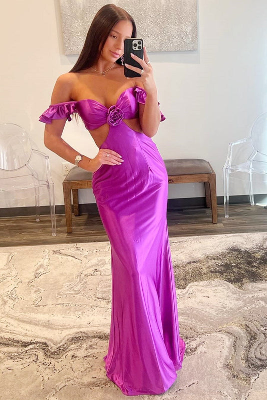 Violet Flutter Sleeve Cutout Mermaid Fitted Gown - Prom Dresses - DINIBLO 