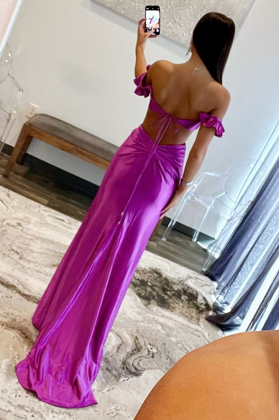 Violet Flutter Sleeve Cutout Mermaid Fitted Gown - Prom Dresses - DINIBLO 