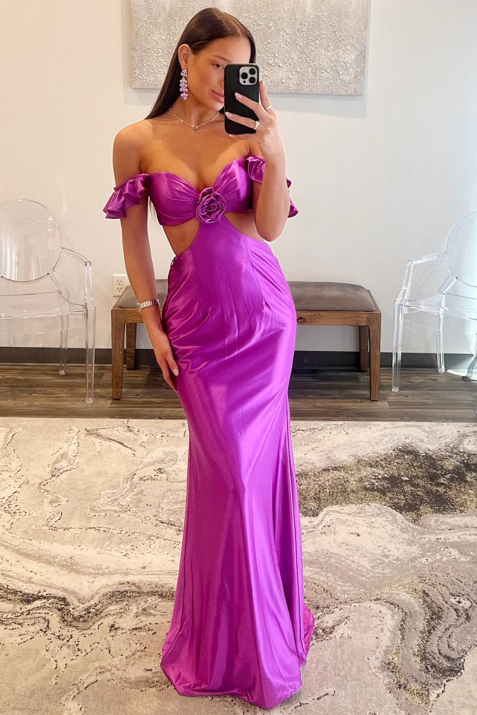 Violet Flutter Sleeve Cutout Mermaid Fitted Gown - Prom Dresses - DINIBLO 