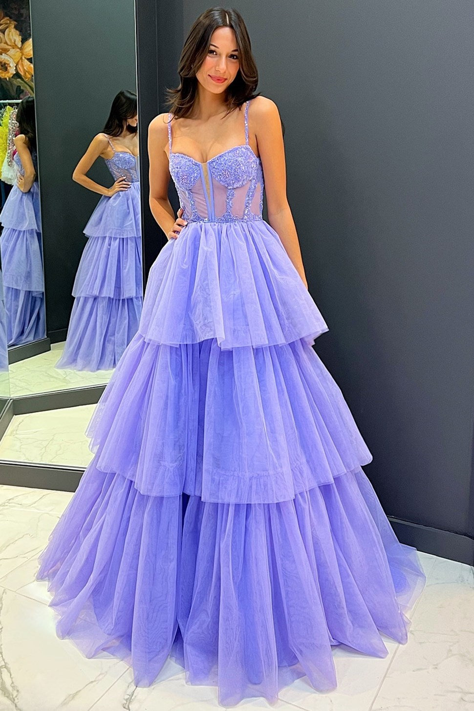 Tiered Ruffle Sequin-Embroidery Corset Long Prom Gown - Prom Dress - DINIBLO 