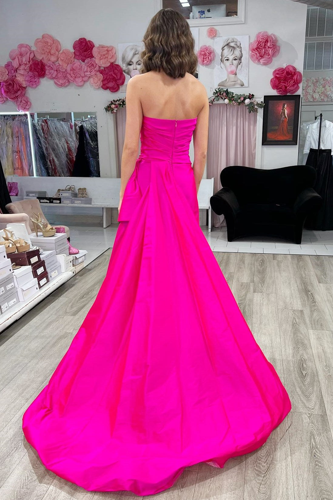 Strapless Ruched Maxi Dress with Attached Train - Prom Dress - DINIBLO 