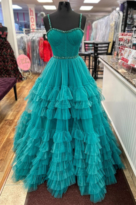 Tiered Ruffle Sweetheart Beaded Long Prom Dress - Prom Dresses - DINIBLO 