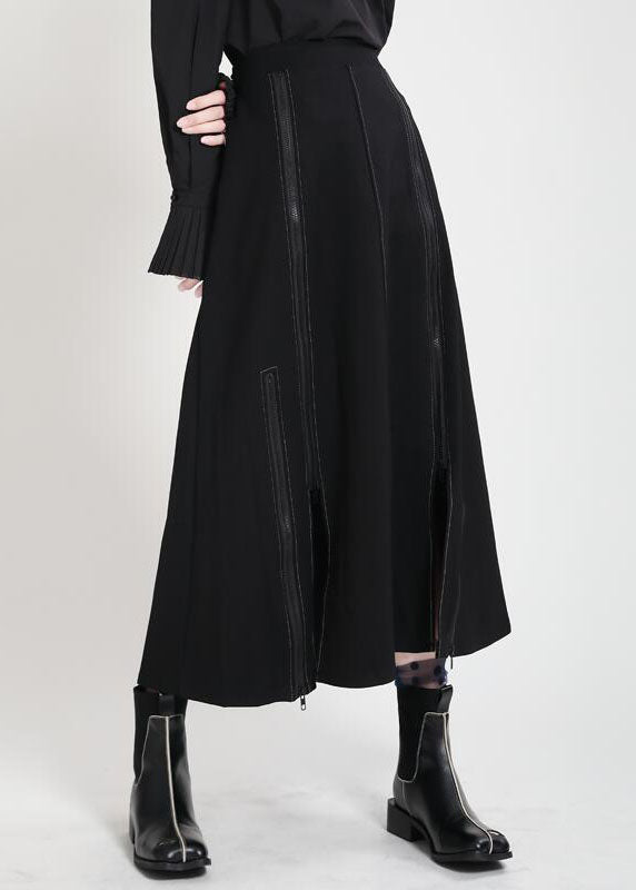 Modern Black High Waist zippered asymmetrical design Patchwork Fall Skirt - Skirts - DINIBLO 