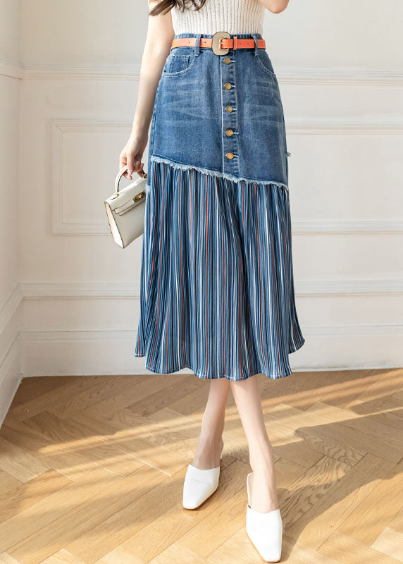 Modern Blue High Waist Sashes Asymmetrical Patchwork Cotton Denim Skirts Summer - Skirts - DINIBLO 