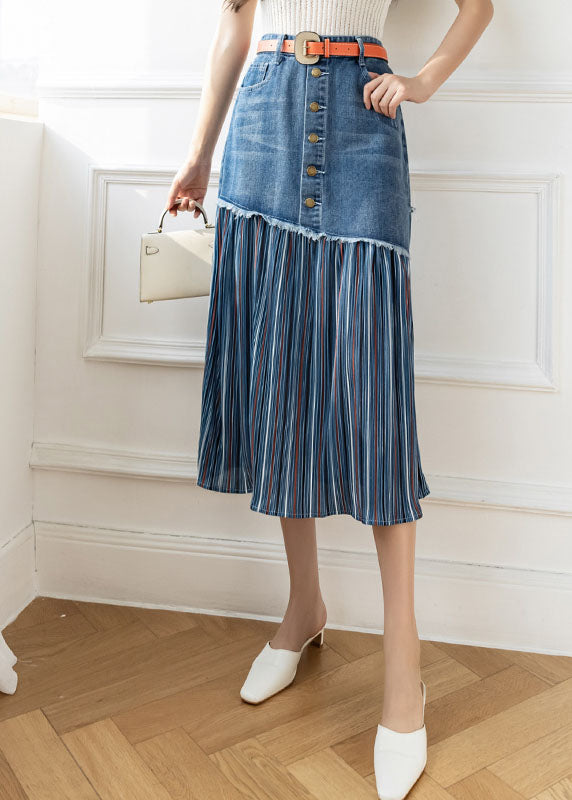 Modern Blue High Waist Sashes Asymmetrical Patchwork Cotton Denim Skirts Summer - Skirts - DINIBLO 