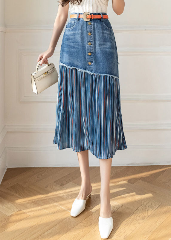 Modern Blue High Waist Sashes Asymmetrical Patchwork Cotton Denim Skirts Summer - Skirts - DINIBLO 