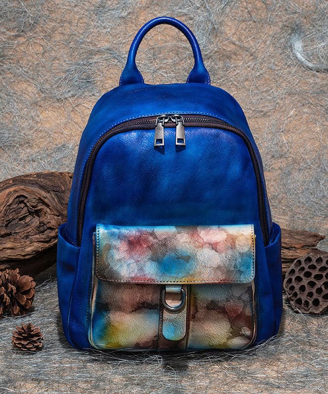 Modern Blue Print Paitings Calf Leather Backpack Bag - Backpack Bag - DINIBLO 