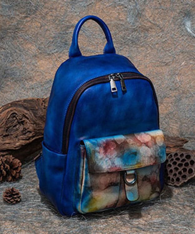 Modern Blue Print Paitings Calf Leather Backpack Bag - Backpack Bag - DINIBLO 