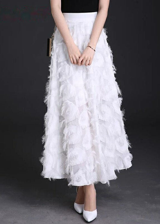 Natural White Tasseled Chiffon Skirts Spring - Skirts - DINIBLO 