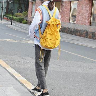 New outfit Design Double Front Pockets Simple Drawstring yellow Backpacks -  - DINIBLO 