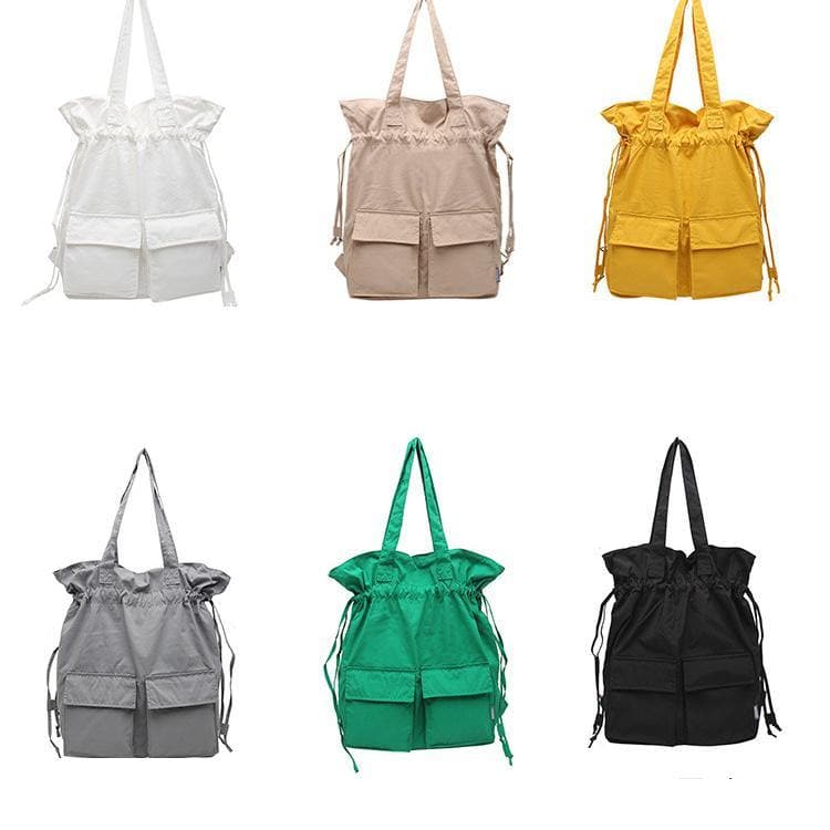 New outfit Design Double Front Pockets Simple Drawstring yellow Backpacks -  - DINIBLO 