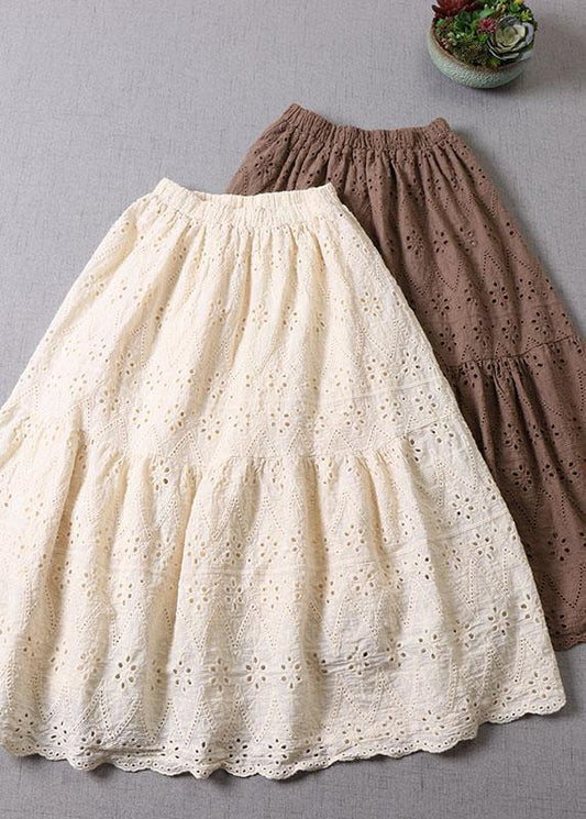 Organic Apricot Hollow Out Embroideried Fall Patchwork Skirts - Skirts - DINIBLO 