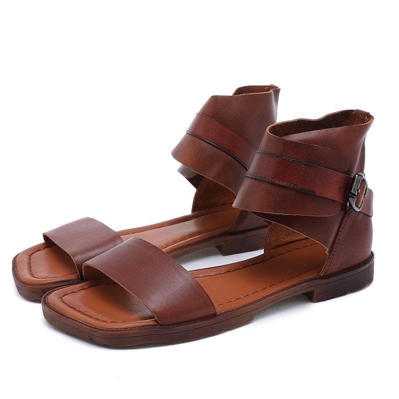 Plus Size Chocolate best sandals for walking Cowhide Leather - Sandals - DINIBLO 