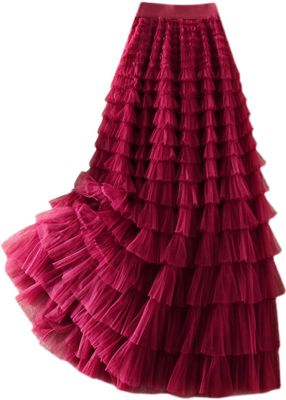 Plus Size Rose wrinkled Tulle Skirts Spring - Skirts - DINIBLO 