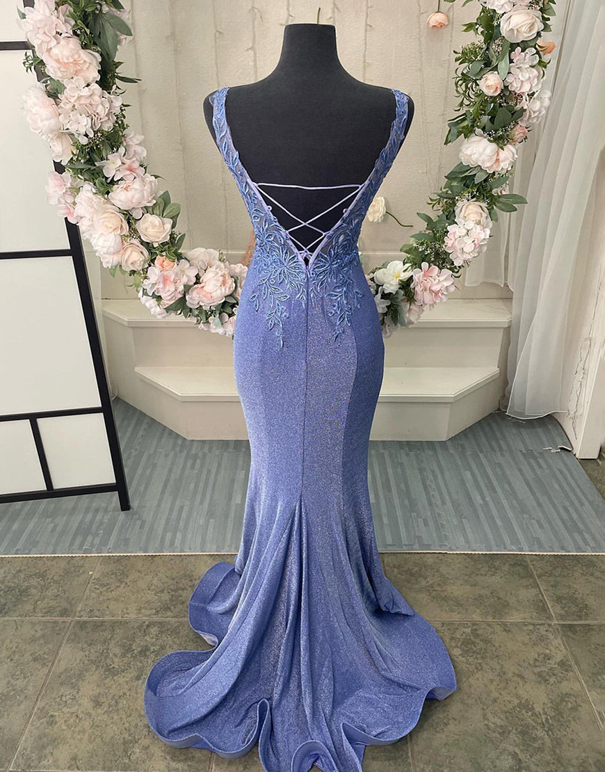 Purple V-Neck Corset Back Long Prom Dress With Appliques - Prom Dress - DINIBLO 