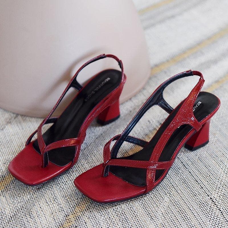 Red Sandals Peep Toe High Heel Sandals - Sandals - DINIBLO 