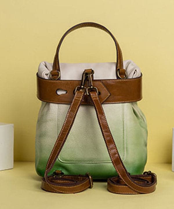 Retro Green Print Paitings Calf Leather Backpack Bag - Backpack Bag - DINIBLO 