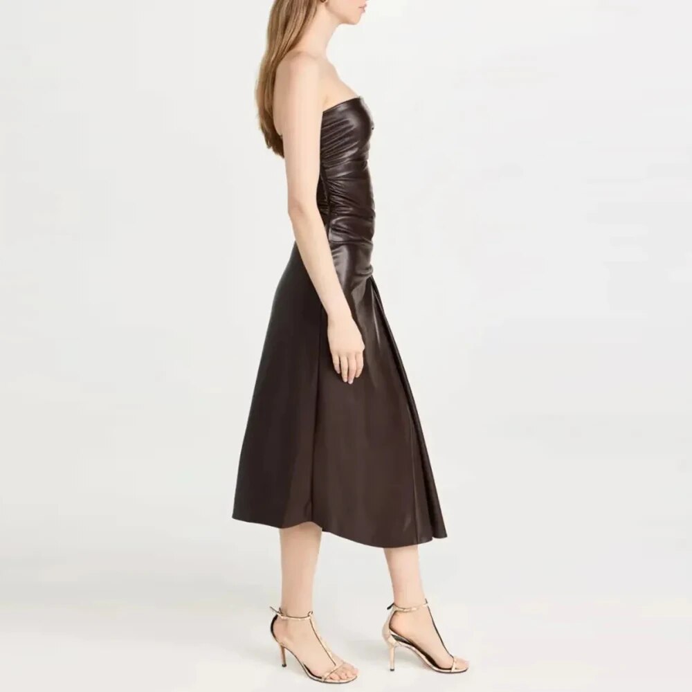 Chic Strapless Leather Dress - Dresses - DINIBLO 