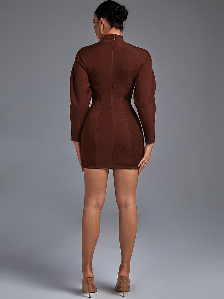 Brown Mini Bandage Dress - Dresses - DINIBLO 