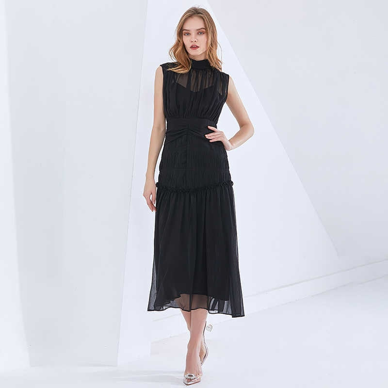 Long Chiffon Dress With Gathers -  - DINIBLO 