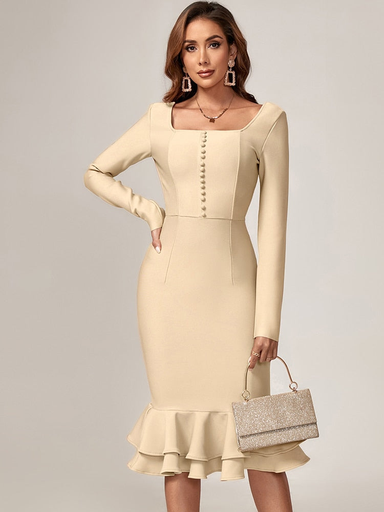 Long Sleeve Bandage Mermaid Evening Dress - Dresses - DINIBLO 