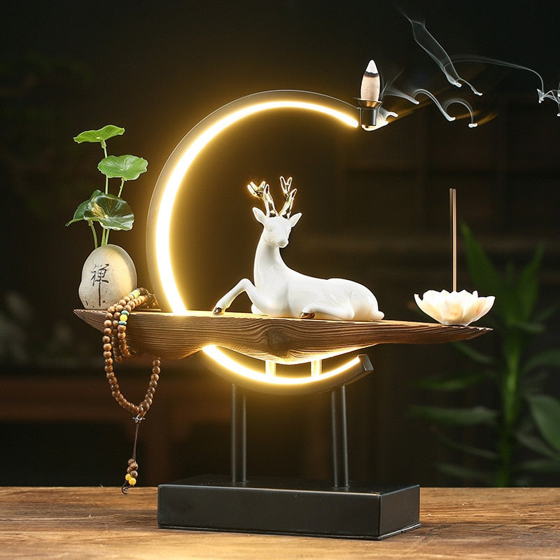 Lucky Deer LED Waterfall Censer Backflow Incense Burner - Incense Holders - DINIBLO 