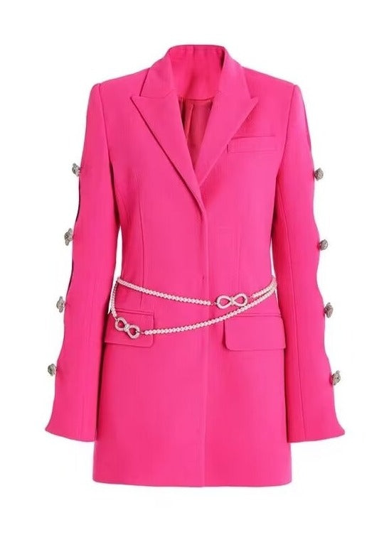 Brilliant Rose Blazer-Dress with Pearl Belt -  - DINIBLO 