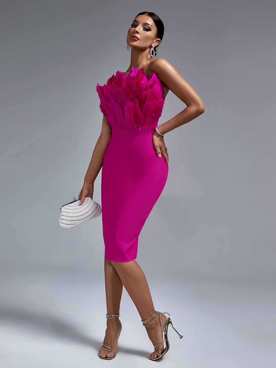 Feathered Chic Midi Party Dress - Dresses - DINIBLO 