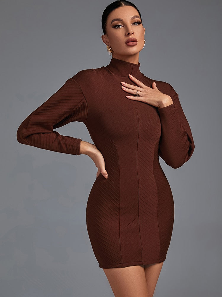 Brown Mini Bandage Dress - Dresses - DINIBLO 