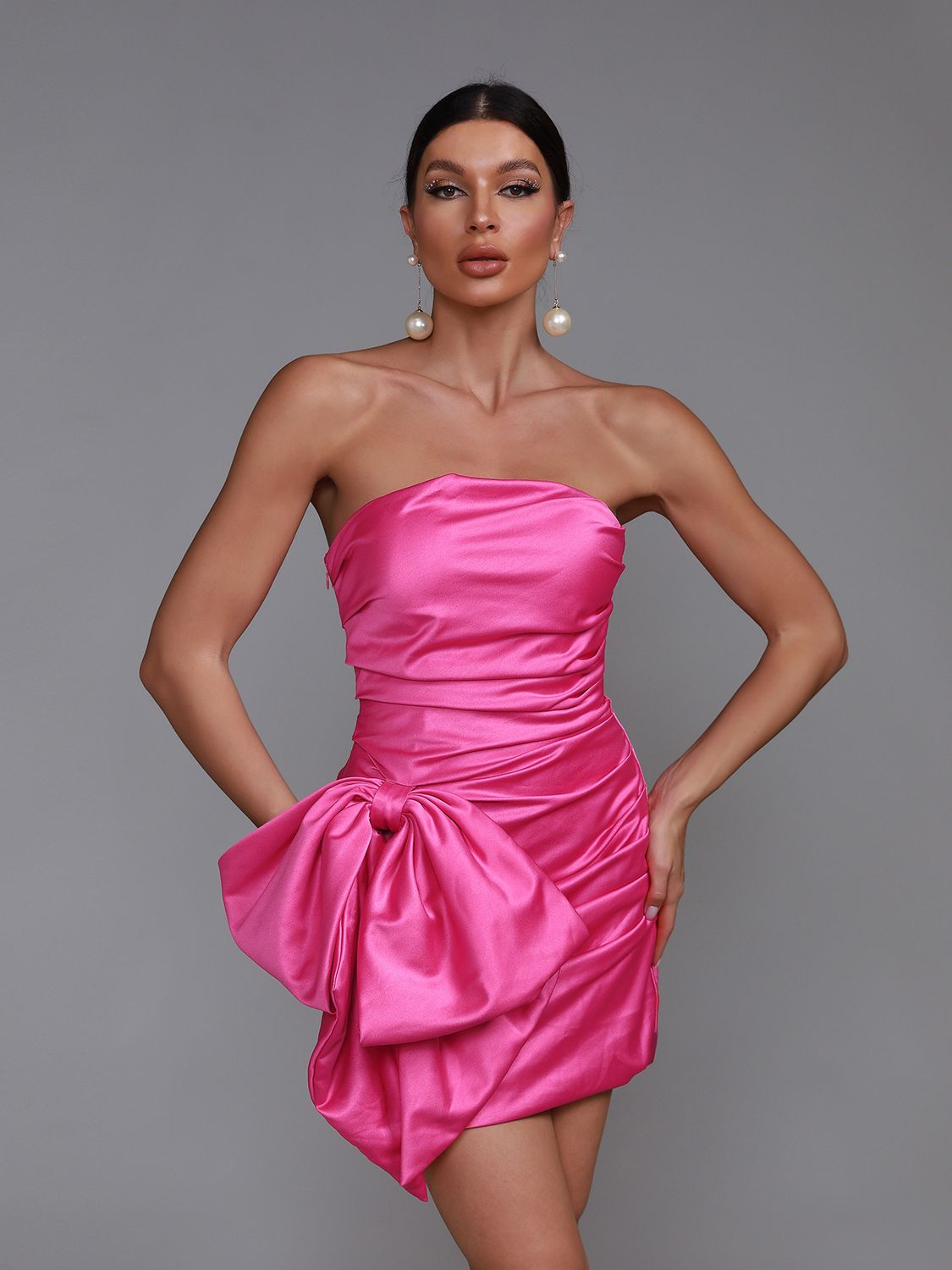 Strapless Pink Stain Short Party Dress - Dresses - DINIBLO 