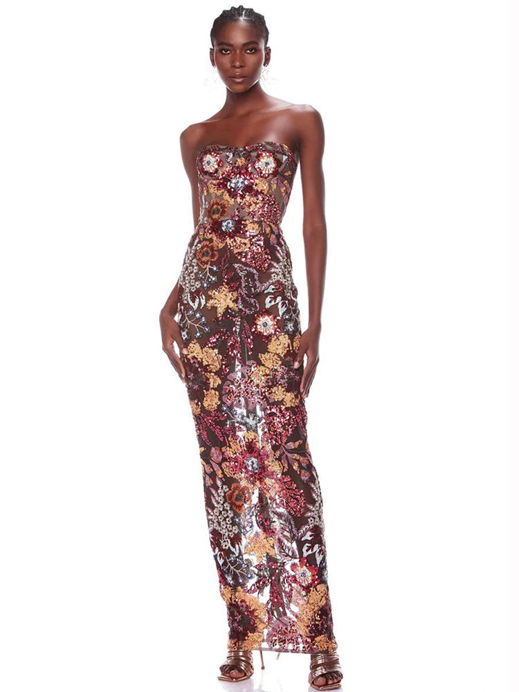 Luxury Strapless Sequin Embroidery Dress - Dresses - DINIBLO 