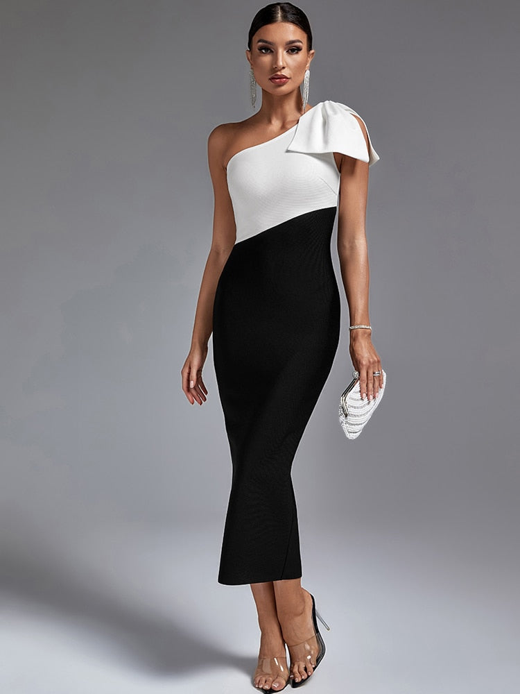 One Shoulder Color Block Party Dress - Dresses - DINIBLO 