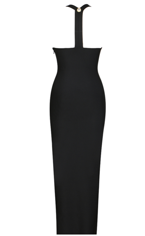 Black Fitted Dress with Gold Buttons -  - DINIBLO 