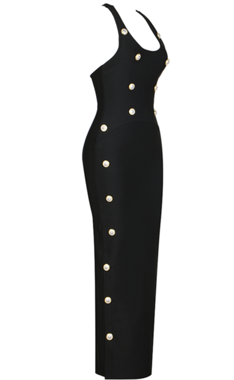 Black Fitted Dress with Gold Buttons -  - DINIBLO 