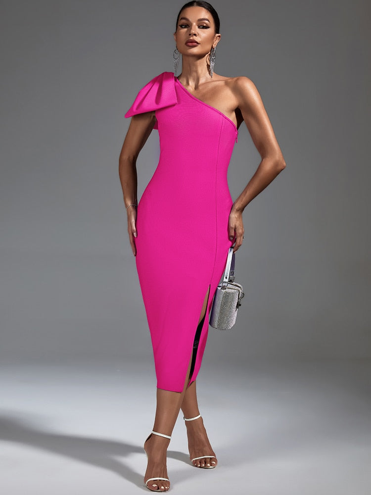 Elegant Pink Ruffle Midi Dress - Dresses - DINIBLO 