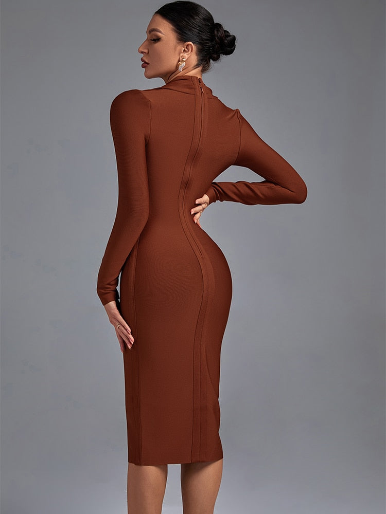 Draped Tan Bandage Dress - Dresses - DINIBLO 